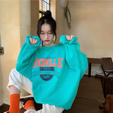 Women Fleece Letter Printed Pullover Sweatshirts Long Sleeve Casual Sports Lady Oversized Hoodie For 2021 Autumn Korean