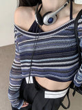 striped crochet knit crop