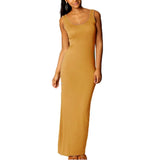 Tank Solid Summer Long Dress Sleeveless Elegant Female Thin Sexy Dress O-Neck Vest Slim Maxi Beach Simple Sheath