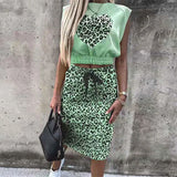 Set With Skirt Solid Slim Ladies Skirts Suit Sleeveless Sweatshirt Crop Tops And Split Lace Up Bottom 2021 Summer