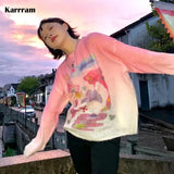 Japan Sweet Pink Pullover Girls Butterfly Print Knitted Oversized Sweaters Gradient Women Autumn Designer Clothes