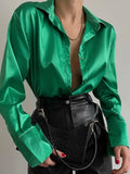 Spring Satin Long Sleeve Women's Shirts Button Up Shirt Cardigan Blouses Fashion Elegant Casual Women Tunics
