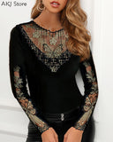 Women Sheer Butterfly Mesh Patchwork Studded Design Long Sleeve