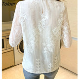 Embroidery Floral White Shirt Women Casual Stand Collar Elegant Blouse Women Tops Fashion Long Sleeve Female Shirts
