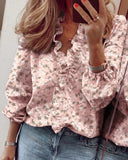 New Women Shirt Ruffle Patchwork Fashion Print Plus Size Tops Casual Loose Streetwear Elegant Office Work Wear