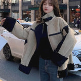 Wool Coat Women 2022 New Locomotive Short Autumn Winter All-match Plus Velvet Thick Fur Lamb Wool Colorblock Casual