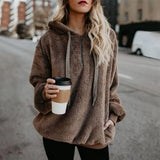 Women Fleece Hoodies 2021 Long Sleeve Hooded Pullover Sweatshirt Autumn Winter Warm Zipper Pocket Fur Coat Plus Size