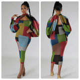 New Fashion Splicing Color Print Long-Sleeved Large-Size