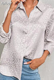 Spring Office Lady Tops Long Sleeve Leopard Jacquard Blouse Turn Down Collar Button Shirt Autumn Fashion Tops Elegant