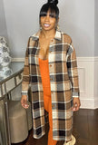 Casual Plaid Button Up Turndown Collar Full Sleeve Long Blouse