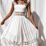 New Fashion Lace Sleeveless Splicing Large Swing Dress