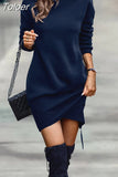Women Sweatshirt Dress 2023 Winter Autumn Long Sleeve Turtleneck Split Party Dress Women Casual Pullover Solid Warm Mini
