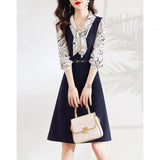 Spring And Autumn Korean Version Of The T-Shirt Coloring Long-Sleeved Casual Loose Long-Term Women's Dress