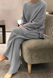 Casual Round Neck Long Sleeve And Loose Pant Swearter 2 Piece