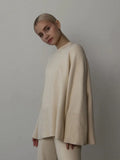 Sweater 2 Piece Set Women Loose O-Neck Knit Pullovers+Wide Legs Pants Sets 2022 Oversized Solid Slit Knitted