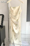Knitted Cardigan Print Spaghetti Strap Backless Split Sleeveless Elegant Bodycon Dress Suit Two Piece Sets Womens
