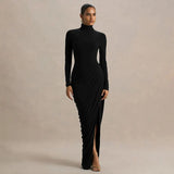 Women's Autumn And Winter New Solid Color Temperament High-Collar Before The Open Folding Dress