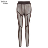 Sisterlinda Sexy Mesh See Through Skinny Summer Pants Women High Waist Fitness Striped Leggings Body-Shaping Pantalones De