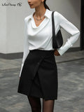 Black Elegant High Waisted Skirts Women Irregular Button Office Skirts Patchwork OL Ladies Mini Skirts Winter