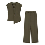 Explosion Women's Button Blouse Broad Leg Trousers