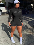 Streetwear Bodycon Rompers Women Jumpsuits Zipper Long Sleeve Rompers Playsuits One Piece Outfit Black Jumpsuit Women