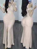 Toloer Women's Elegant Temperament Hot Diamond Open Shoulder Slim High Purse Hip Slit