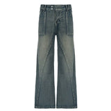 To Make Old Irregular Split Line Pocket Jeans Low-Waisted Spicy Girls Loose Casual Wide-Legged Pants-Outfit
