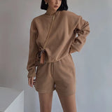 Women High Quality Hoodies Tracksuits 2 Piece Set Summer Autumn Sweatshirt + Sporting Shorts Outfit Solid Pants