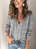 Knitted Sweater Oversize V Neck Sweater Spring Autumn Loose Long Sleeve Lightweight Hollow Out Pullovers Sweaters
