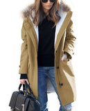 Autumn And Winter Burst Single Hooded Wool Collar Lady Jacket Wish Five-Color Eight-Yard Long