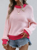 Women's Sweaters 2022 Loose Patchwork Women Pullover O Neck Basic Pink Jumper Winter Womens Green Sweater For Women