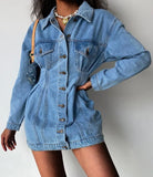 Trendy Turndown Collar Button Up Mini Denim
