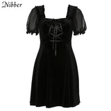 Elegant club party night Pleated dress2019autumn loose see-through mini dress mujer retro Ruffle Slim Soft leisure