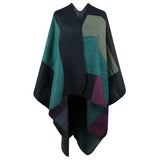 New Women's Winter Thicken Ponchos and Capes Plaid Color Block Blanket Wrap Cape Women Open Front Shawl Knitted