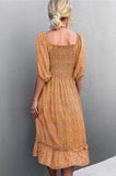 Vintage Off-the-shoulder Floral Print Ruffles Midi Loose Holiday