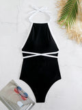 One-Piece Black And White Swimsuit Women 2025 New Sexy Bare Back Triangle