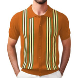Men's Summer Green Striped Short Sleeves Repair Business Polo Shirt T-Shirt