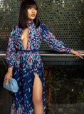 Print Cut Out Chest High Slit Long Maxi