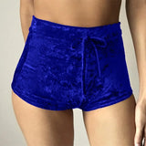 S-XL women velvet drawstring shorts plus size casual high waist 2018 winter sexy skinny booty shorts