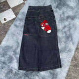 New High Street Hiphop Hip Hop Brand Printed Jeans Men's Straight Baggy Wide-Legged Pants-Outfit