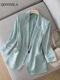 Summer New Japanese Fashion Shiny Acetate Satin Small Women's Blazers Jacket Elegant Designer Slim Saggy Silky Ladies