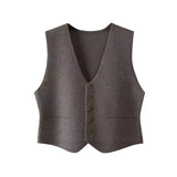 Fashion Solid Color Soft Suit Knitted Vest Women's Spring Soft Suit Autumn V Collar Single-Breasted Buckle-Outfit
