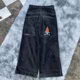 New High Street Hiphop Hip Hop Brand Printed Jeans Men's Straight Baggy Wide-Legged Pants-Outfit