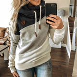 Leopard Print Sweatshirts Women Casual Turtleneck Long Sleeve Hoodies Fashion Drawstring Patchwork Female Pullovers
