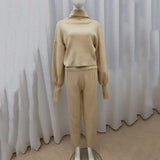 2022 Autumn New Women's Turtleneck Knitted Sweater Set Elegant Long Sleeve Pullover & Elastic Pants 2-Piece Casual Women's