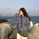 Pullovers Women Soft Autumn Sweaters Daily Tops Womens Pullover Sweet Student Striped Harajuku Knitted Loose Outwear