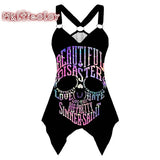 Women Tank Tops Gothic Skull Print Irregular Hem Sleeveless Shirt Summer Ladies Casual V Neck Grqaphic Tee