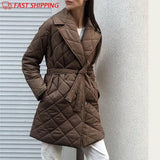 Winter Spring Mid-length Women's Parkas Black Cotton Padded Lace Jacket Light Thin Fashion Elegant Quilted Coats for