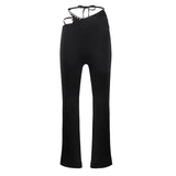 Casual Black Lace Up Trousers For Women High Waist Patchwork Diamonds Flare Pants Females 2021 Summer Fashion