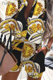 Print Long Sleeve Shirts and Short Pants Set Women Spring Summer New Single Breasted Blouse Pocket Shorts 2 PC